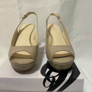 Nine West Womens Open-Toe Pump, 4-inch heel, Taupe, 10M